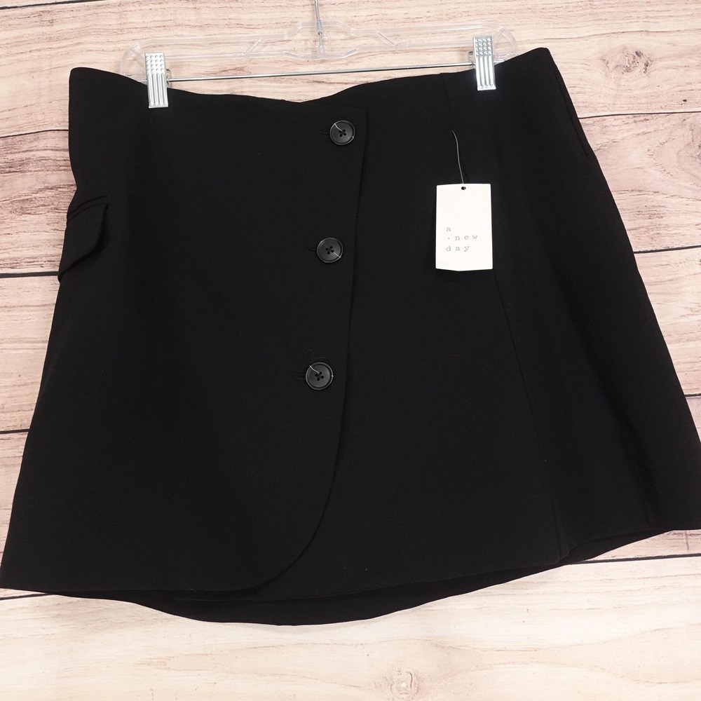 New! A New Day Skirt Womens‎ 12 Black Wrap Short Lined Twill Stretch Workwear